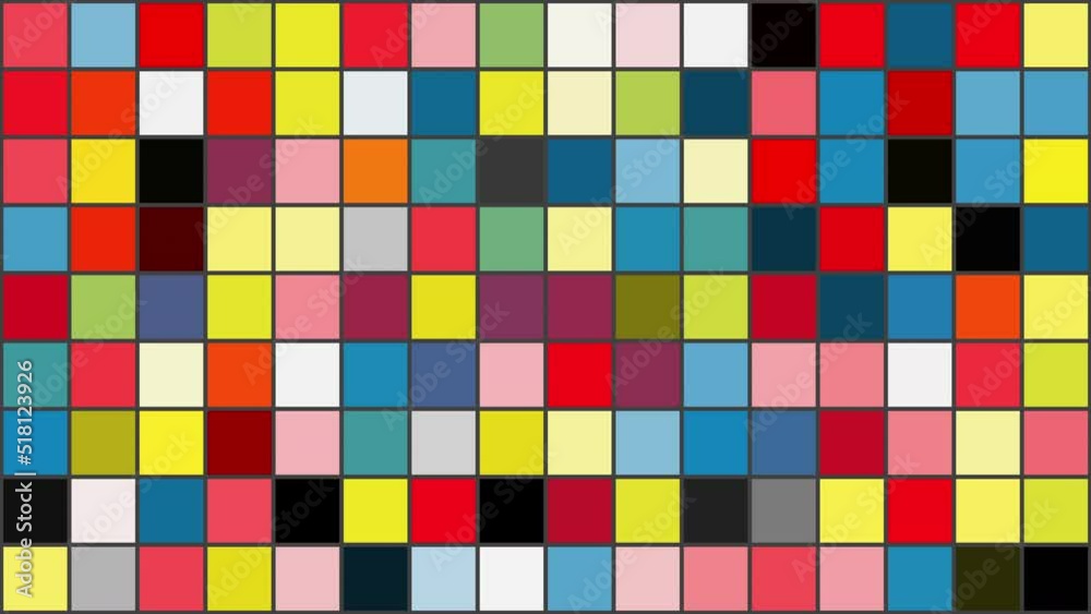 Square grid pattern background inspired by Piet Mondrian colors paintings changing randomly. Neoplasticism, minimal, abstract Square grid pattern background inspired by Piet Mondrian colors paintings changing randomly. Neoplasticism, minimal, abstract