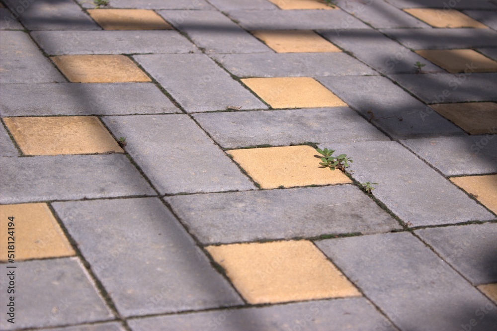 Fototapeta premium Paving slabs of yellow and gray color. In my yard