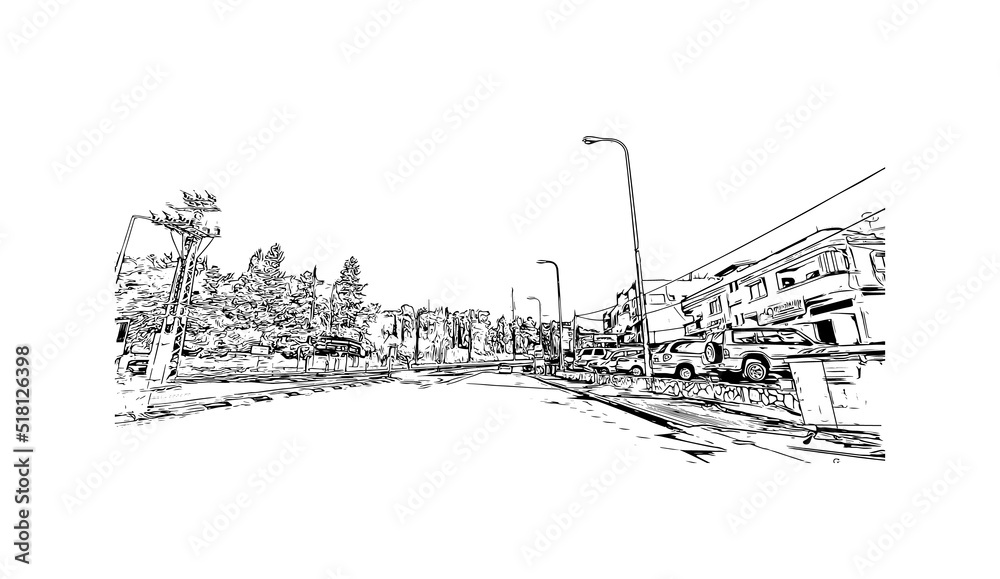 Building view with landmark of Nazareth is the city in Israel. Hand drawn sketch illustration in vector