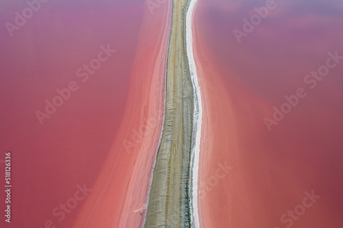 Aerial view of the Aigues-Mortes salt marsh (Salin d’Aigues-Mortes) at sunset