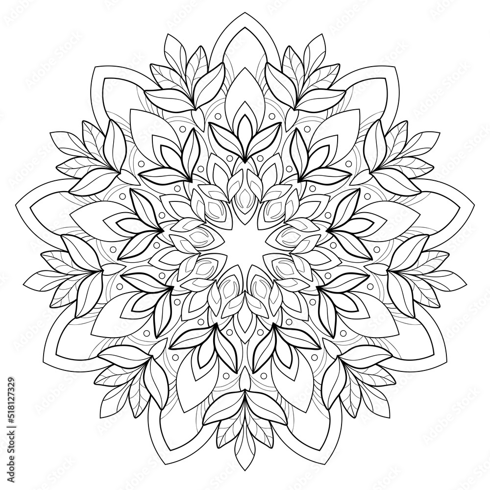 Simple mandala with floral patterns and round shapes on a white ...