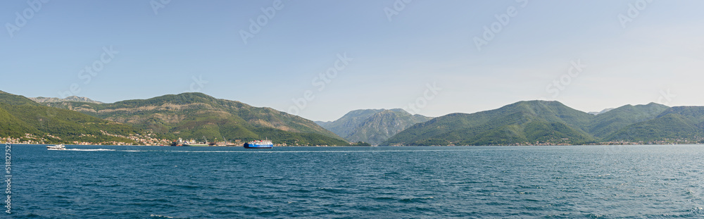 Panoramic view of Tivat bay’s northwest west side, Kotor bay, Montenegro.
