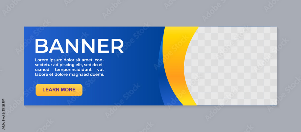 Obraz premium Horizontal banner with Ukrainian flag with copy space. Vector flyer template with blue and yellow waves.