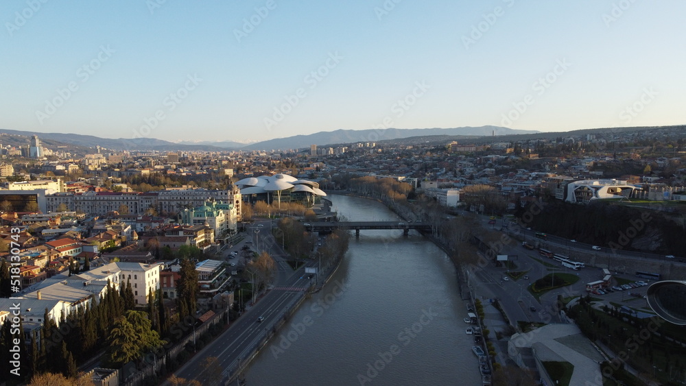 Panorama of Tbilisi. Through the eyes of an eagle. Drone photo