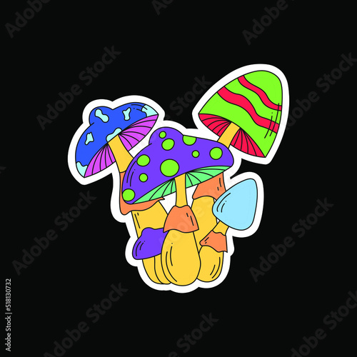 Psychedelic mushrooms, different acid colors. Psychedelics, surrealism