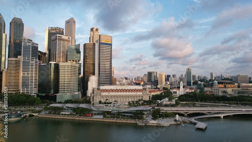 Fototapeta Naklejka Na Ścianę i Meble -  Marina Bay, Singapore - July 13, 2022: The Landmark Buildings and Tourist Attractions of Singapore