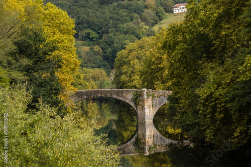 Puente de piedra sobre el rio Bidasoa, Vera de Bidasoa, comunidad foral de Navarra, Spain photo