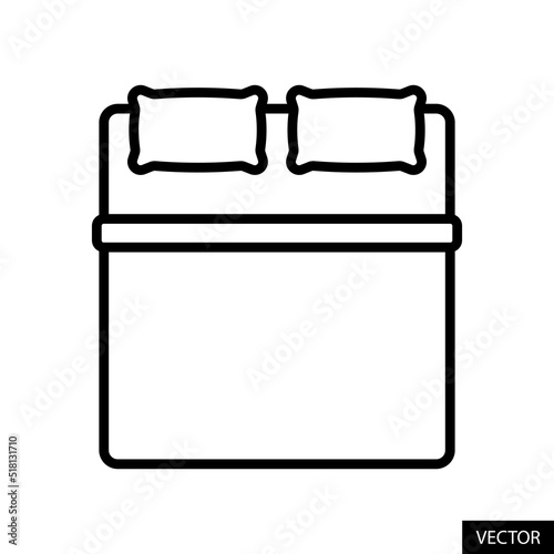 Double bed with pillows vector icon in line style design for website design, app, UI, isolated on white background. Editable stroke. Vector illustration.