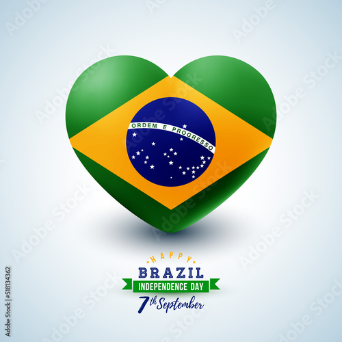 Brazil Independence Day Illustration with National Flag in Heart on Light Background. 7 September Celebration Vector Design for Banner, Greeting Card, Invitation or Holiday Poster.