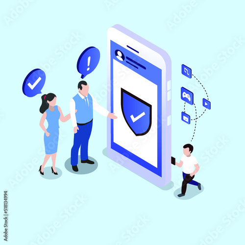 Parental control isometric 3d vector illustration concept for banner, website, illustration, landing page, flyer, etc.