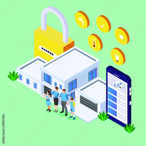 Smart Family Home Technology Solution isometric 3d vector illustration concept for banner, website, illustration, landing page, flyer, etc.