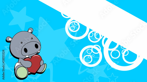 sitting chibi baby hippo character cartoon holding love red heart, background illustration in vector format photo