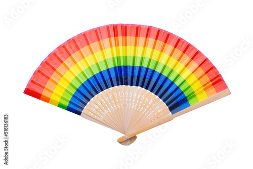Open rainbow fan of six colors isolate on white background