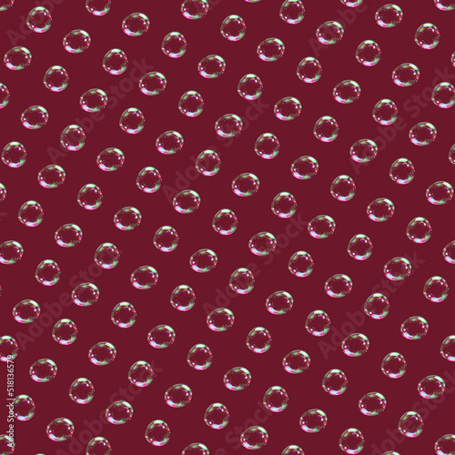 Seamless pattern of soap bubbles isolated on dark red background.