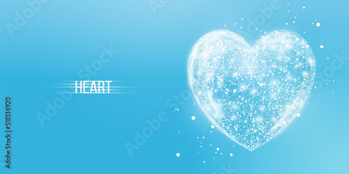 White heart. Happy Valentine's day concept. Wireframe low poly style. Abstract modern 3d vector illustration on blue background.