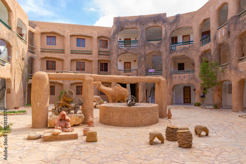 Matmata, Tunisia - 27 October,2019: hotel with a ground floor carved ...