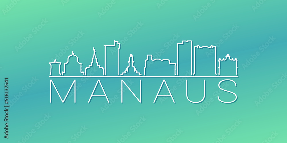 Manaus, State of Amazonas, Brazil Skyline Linear Design. Flat City Illustration Minimal Clip Art. Background Gradient Travel Vector Icon.