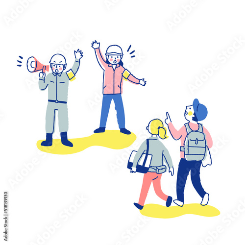 避難誘導する人と避難する人