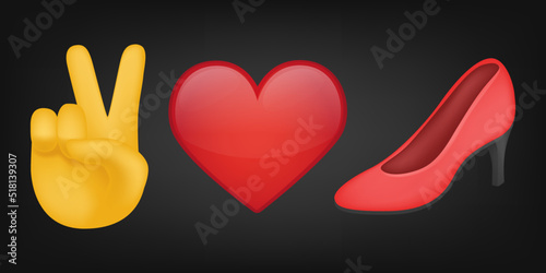Peace Love and Fashion Illustration Emoji Design. Motivational Quote Emoticon Vector Symbol.
