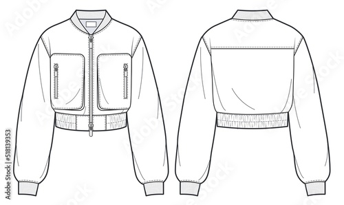 Foto Unisex Zip-up Bomber Jacket fashion flat technical drawing template