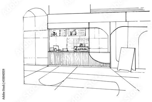 Line sketch of the building in front of the shop cafe,modern design,vector,2d illustration