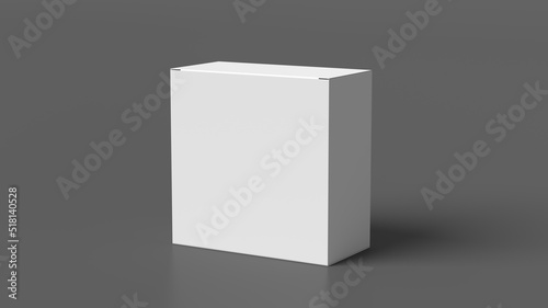 Square box mock up. White gift box on gray background. Side view.