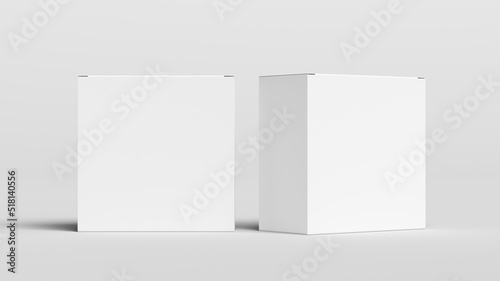 Two square boxes mock up. White gift boxes on white background. Front view.
