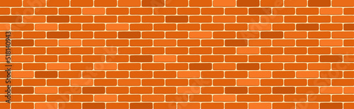 Orange and brown brick wall background. Long vector banner