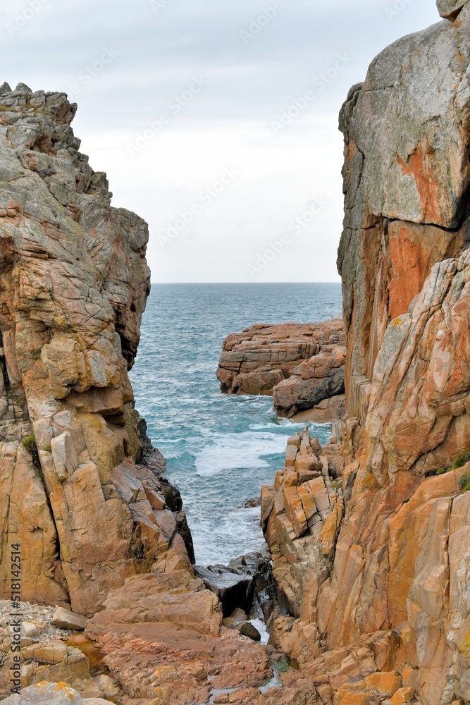 The rocky coastline at Plougrescant in Brittany-France The rocky coastline at Plougrescant in Brittany-France