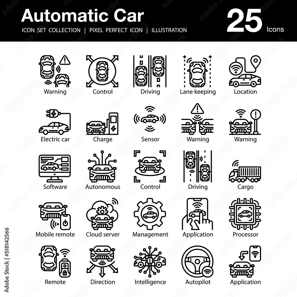 Automatic Car Outline Icon Collection set 1