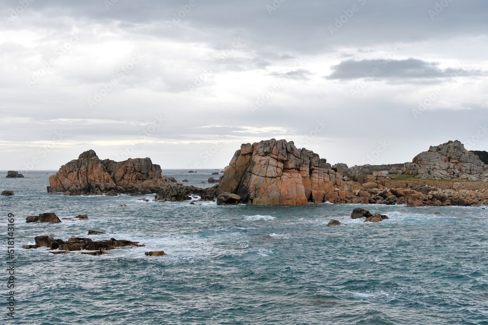 The rocky coastline at Plougrescant in Brittany-France