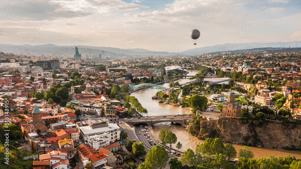 The urban landscape of Tbilisi in the daytime. Bird's-eye view