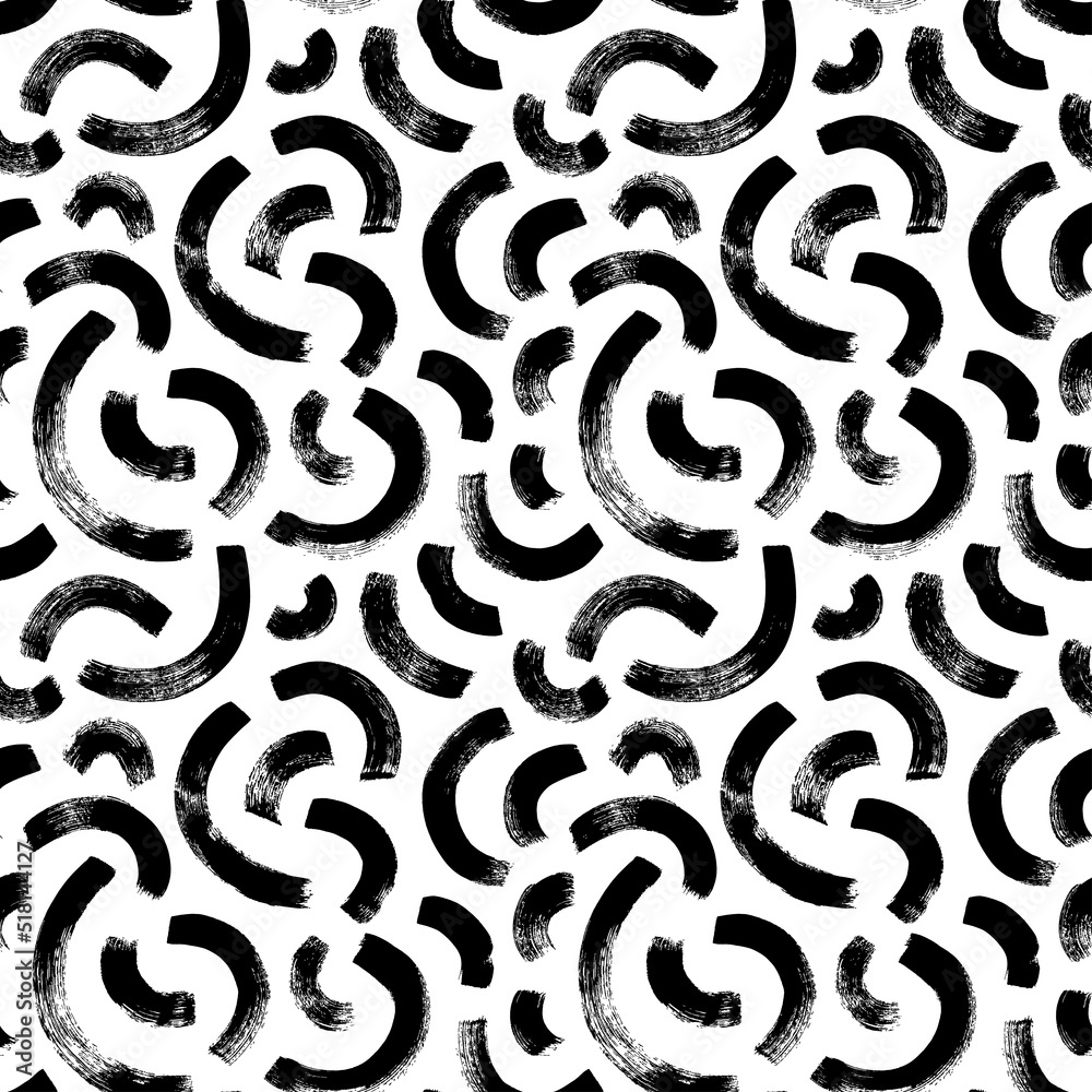 Grunge halved black circles vector seamless pattern. Hand drawn round brush strokes ornament. Repeating geometric tiles. Abstract geometric background in memphis style. Black and white rounded shapes. Grunge halved black circles vector seamless pattern. Hand drawn round brush strokes ornament. Repeating geometric tiles. Abstract geometric background in memphis style. Black and white rounded shapes.