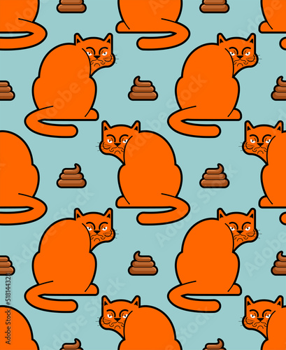 Resentful cat pooped pattern seamless. Pet is offended and shit background. bad home animal texture