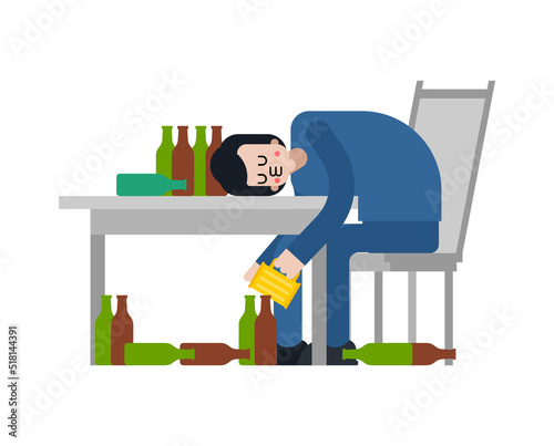 An alcoholic sits at the table. Guy and a lot of beer