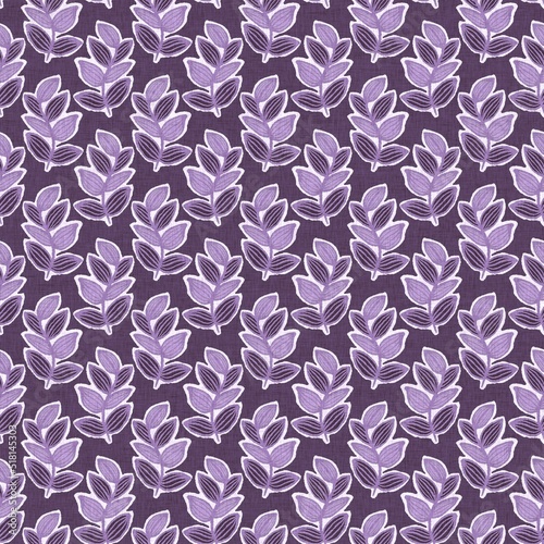 Gender neutral purple botanical foliage seamless raster background. Simple whimsical 2 tone pattern. Kids floral nursery wallpaper or scandi all over print.