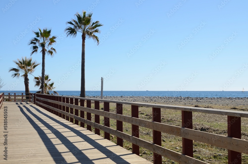 Litoral wooden path in Marbella, Spain