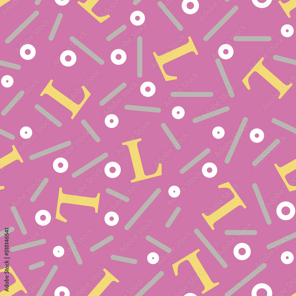 Letter L with Confetti Vector Seamless Pattern