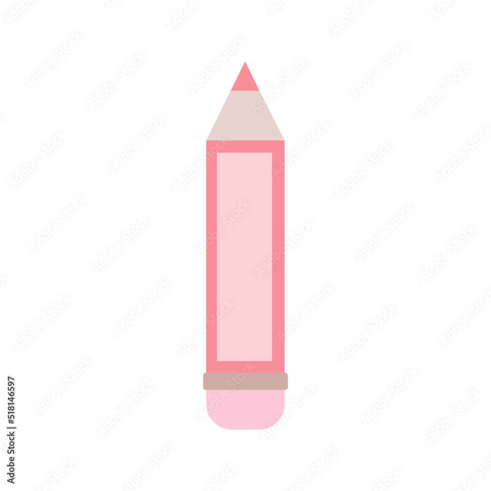 Cartoon cute pink pencil. Isolated on white background, flat design, vector, illustration, EPS10 Cartoon cute pink pencil. Isolated on white background, flat design, vector, illustration, EPS10