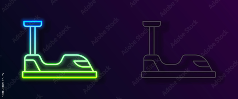 Glowing neon line Bumper car icon isolated on black background. Amusement park. Childrens entertainment playground, recreation park. Vector Glowing neon line Bumper car icon isolated on black background. Amusement park. Childrens entertainment playground, recreation park. Vector