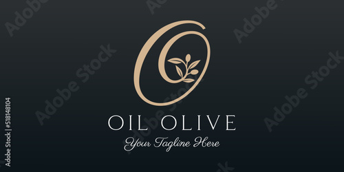 letter o combined twig Olive oil logo design template.