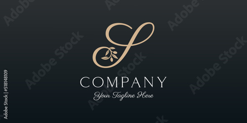 letter S combined twig Olive oil logo design template.