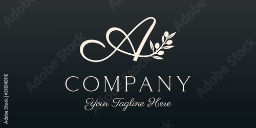 letter A combined twig Olive oil logo design template.