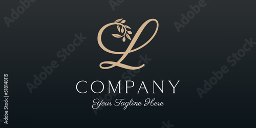 letter L combined twig Olive oil logo design template.