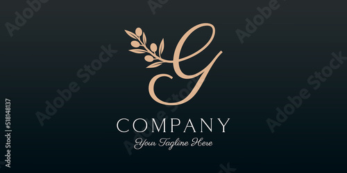 letter G combined twig Olive oil logo design template.