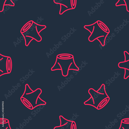 Red line Tree stump icon isolated seamless pattern on black background. Vector