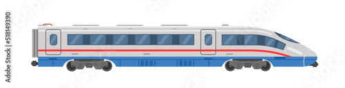 High-speed train or passenger express in blue and red. Vector illustration isolated on white background.