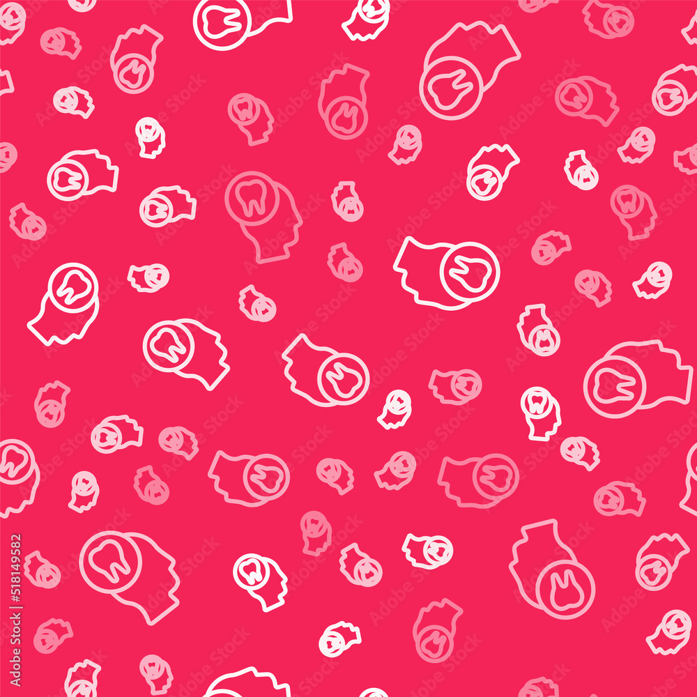 White line Toothache icon isolated seamless pattern on red background. Vector White line Toothache icon isolated seamless pattern on red background. Vector
