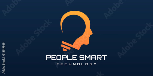 head with lamp concept logo vector design.