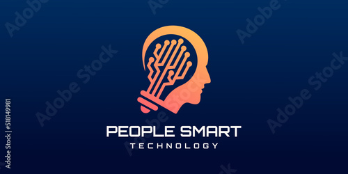 Creative head with light bulb concept logo vector design.